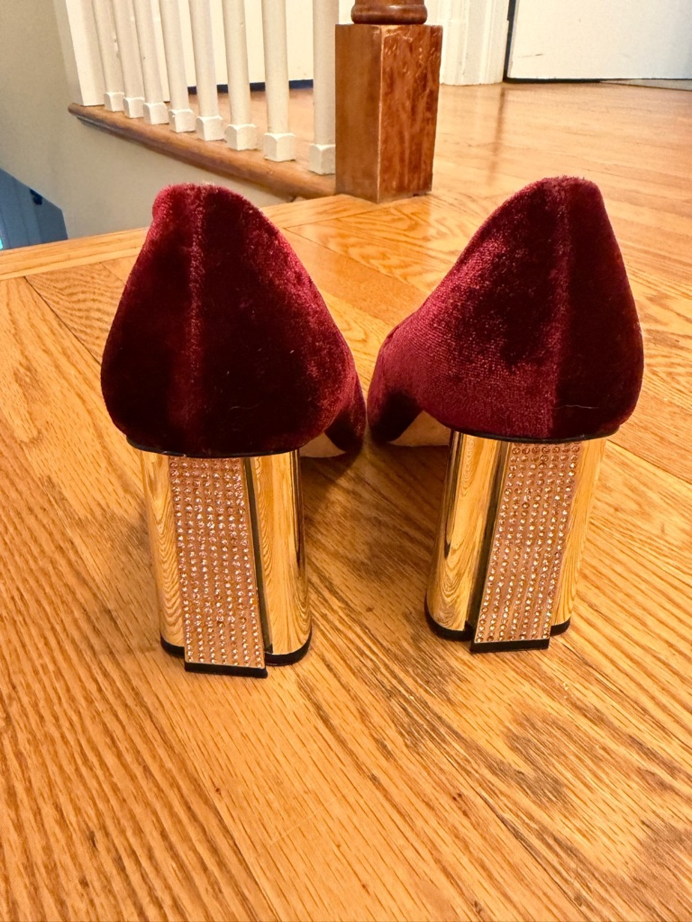 Kate Spade Burgundy Velvet Pink Rhinestone Encrusted Round-Toe Pumps - Picture 2 of 6
